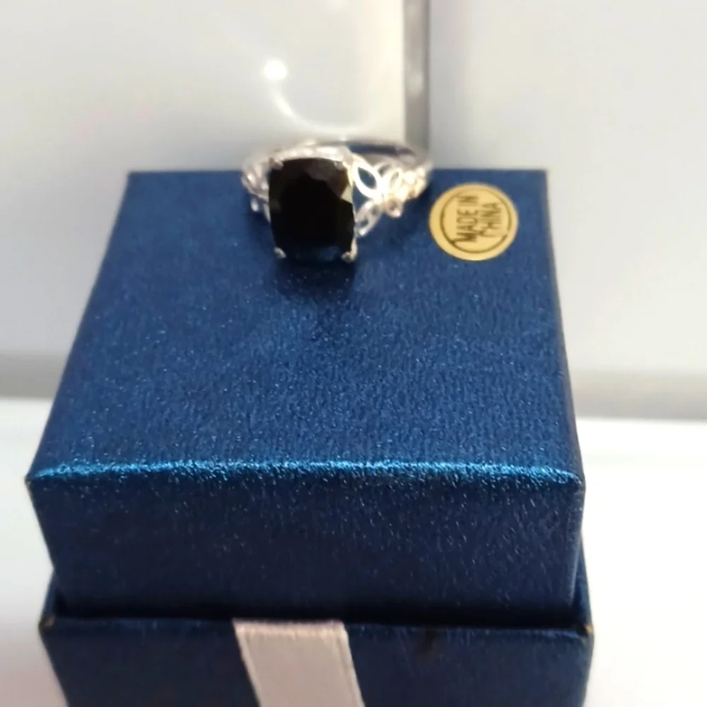 Black Tourmaline Solitaire Ring in Sterling Silver